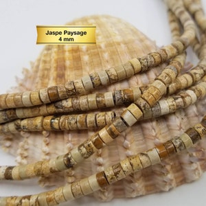 Heishi Jasper landscape beads in natural stone of 4 mm, smooth flat bead for making, creating bracelets, necklaces and jewelry