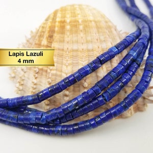 4mm Natural Stone Heishi Lapis Lazuli Beads, Smooth Flat Bead for Making, Bracelet, Necklace and Other Jewelry Gift