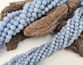Perles d'Angélite pour fabrication bijoux, loisirs créatifs en véritable pierre naturelle, perle ronde lisse semi précieuse 6 et 8 mm