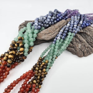 7 chakra round bead thread in genuine natural, semi-precious stone, 6 and 8 mm for jewelry making, creative hobbies