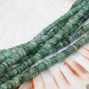 Flat smooth Heishi Emerald beads (4.5/5 mm), natural stone for jewelry creation, bracelet, necklace, sale per 8 cm/approximately 52 beads