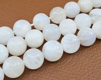 Perles en Pierre de Lune pour fabrication bijoux, loisir créatifs en véritable pierre naturelle, perle ronde lisse semi précieuse 12 mm