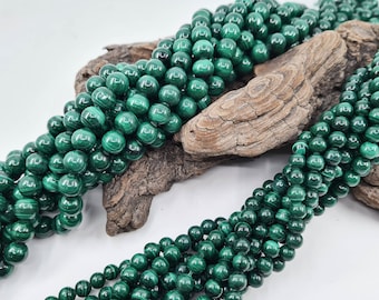 Perla di malachite in vera pietra naturale, rotonda liscia, semipreziosa, 6 e 8 mm per creazione di gioielli, hobby creativi