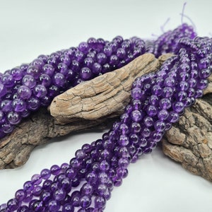 Round Amethyst beads in genuine natural stone, semi-precious, in 6 and 8 mm for manufacturing, jewelry creation, creative hobbies