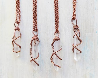 Raw Quartz Crystal Point Necklace: Wire Wrapped Healing Stone Pendant