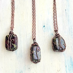 Bloodstone necklace, Bloodstone pendant in Copper