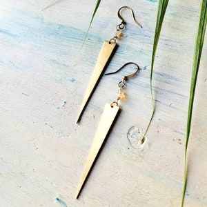 Opal Spike Brass Earrings: Dangle Drop Jewelry