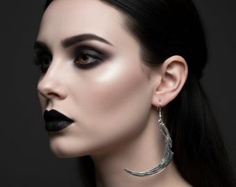 Gothic dagger earrings, Crescent Blade Earrings, Dark Fantasy Jewelry, Witchy Statement Earrings