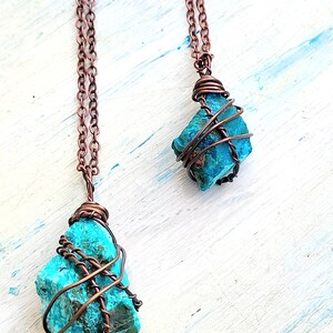 Raw Chrysocolla Copper Wrapped Pendant Necklace image 2