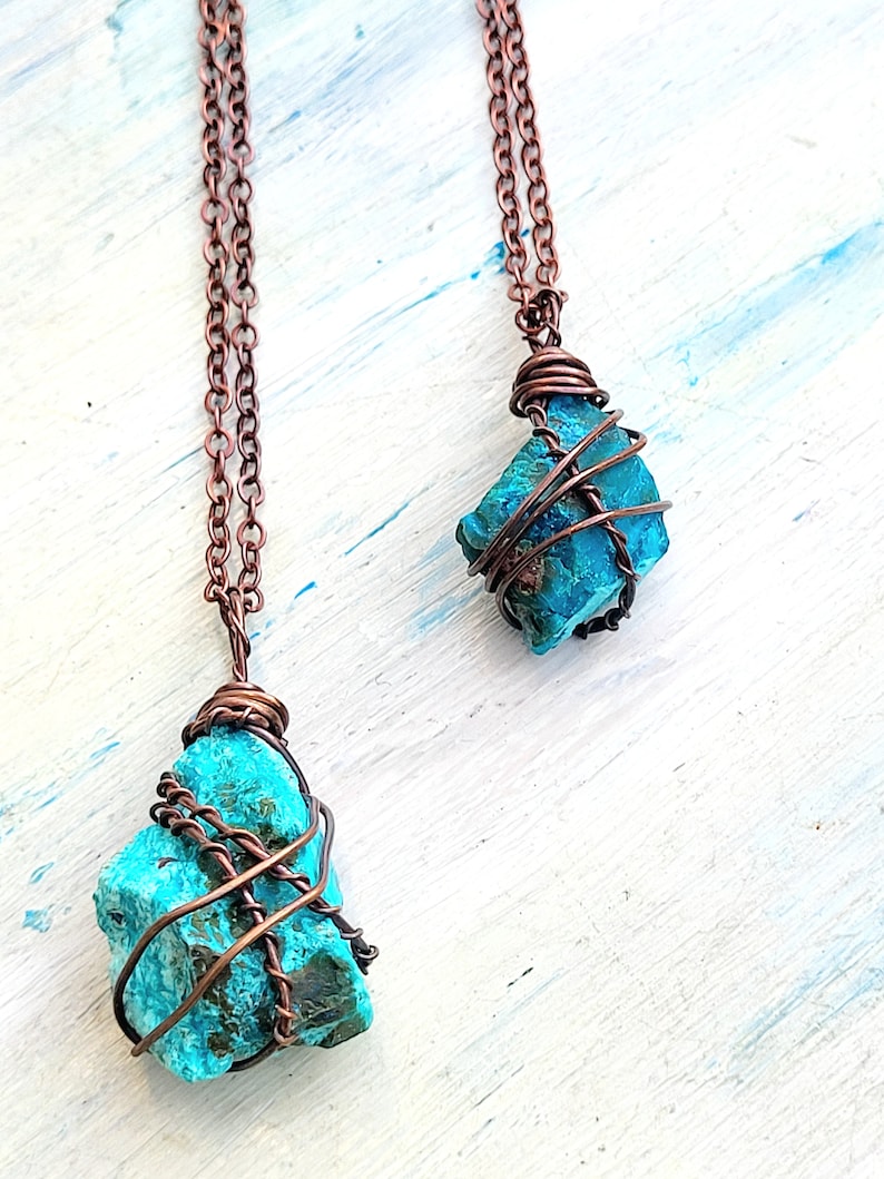 Raw Chrysocolla Copper Wrapped Pendant Necklace image 2