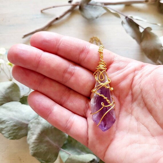 Raw Amethyst Crystal Necklace in 18K 