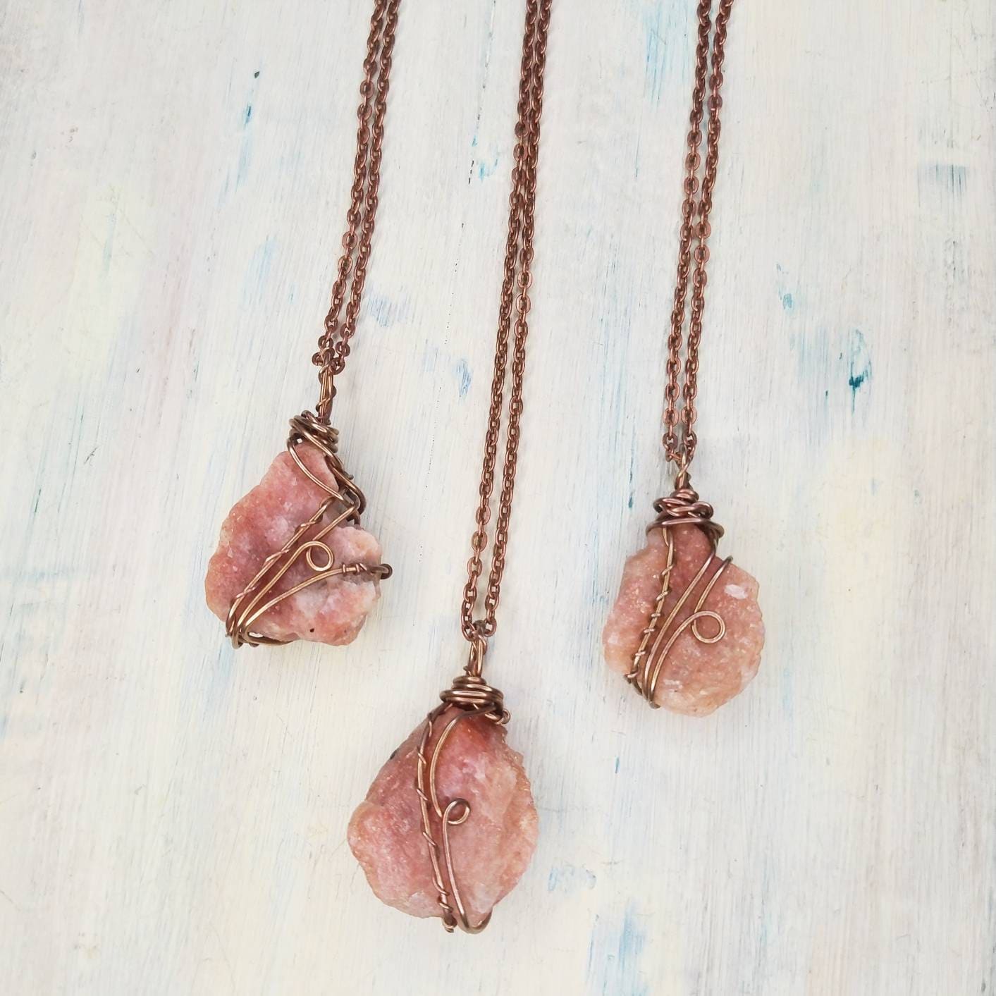 Raw Sunstone necklace Wrapped Sunstone in Copper Natural | Etsy
