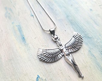 Stainless Steel Winged Goddess Necklace • Spiritual Empowerment Jewelry