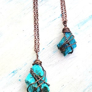 Raw Chrysocolla Copper Wrapped Pendant Necklace image 8