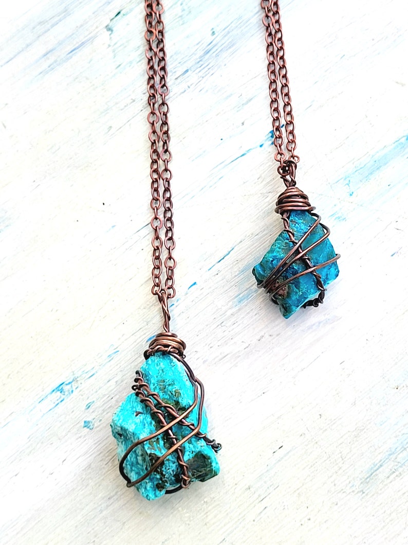 Raw Chrysocolla Copper Wrapped Pendant Necklace image 8