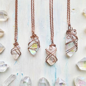 Angel Aura Quartz Point necklace, High Quality Rainbow Aura quartz, Aura crystal pendant, Wrapped Aura Crystal necklace