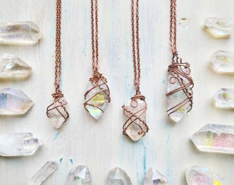 Angel Aura Quarz Halskette: Kupfer Wrapped Healing Kristall Anhänger