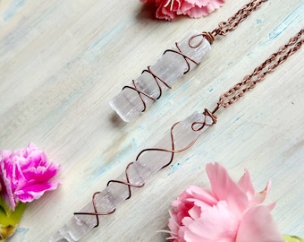 Raw Selenite Crystal Pendant: Copper Wrapped Necklace
