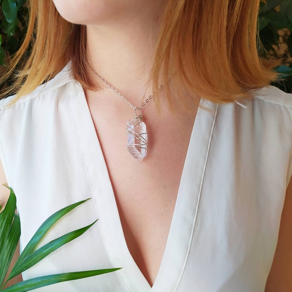 Clear Quartz Crystal Point Necklace in Sterling Silver -Designed