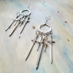 Sword stainless steel hoop sword earrings, Gothic earrings