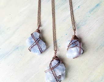 Blue Calcite necklace, Raw Calcite copper pendant, Blue Calcite jewelry