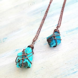 Raw Chrysocolla Copper Wrapped Pendant Necklace image 9