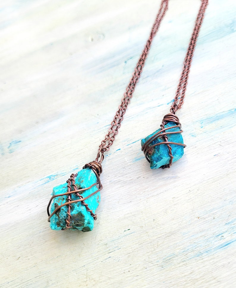 Raw Chrysocolla Copper Wrapped Pendant Necklace image 9