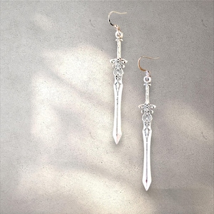 Cosplay sword, Long Sword earring, Silver Viking knight dangling sword earrings