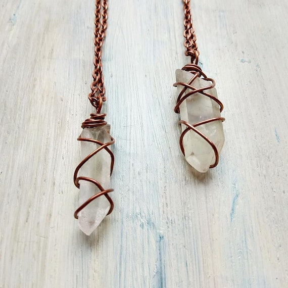 Brass Wire-wrapped Natural Clear Crystal Point Pendant