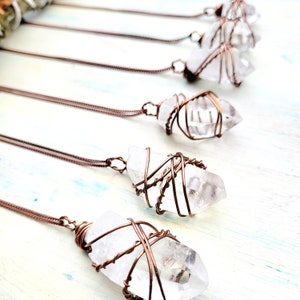 Handmade Raw Clear Quartz Necklace: Copper Wrapped Crystal Pendant