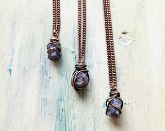 Raw Sapphire Necklace: Copper Wrapped Crystal Pendant, Birthstone Jewelry