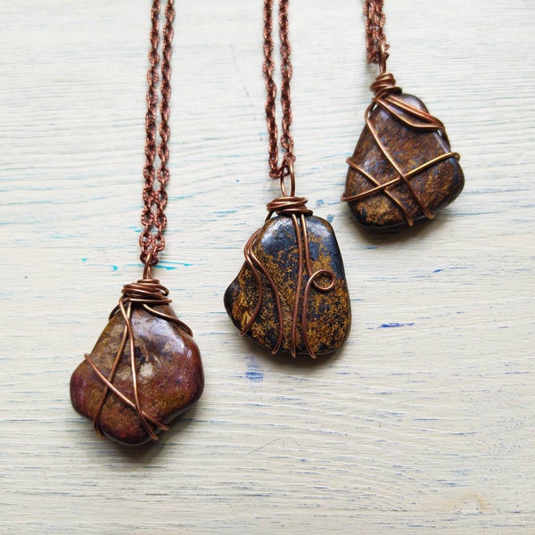 Bronzite necklace in Copper, Bronzite jewelry, Grounding Stone pendant