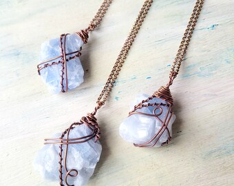 Raw Blue Calcite Copper Pendant Necklace