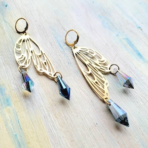 Brass Butterfly Wing Earrings: Fairy Dangle Earrings