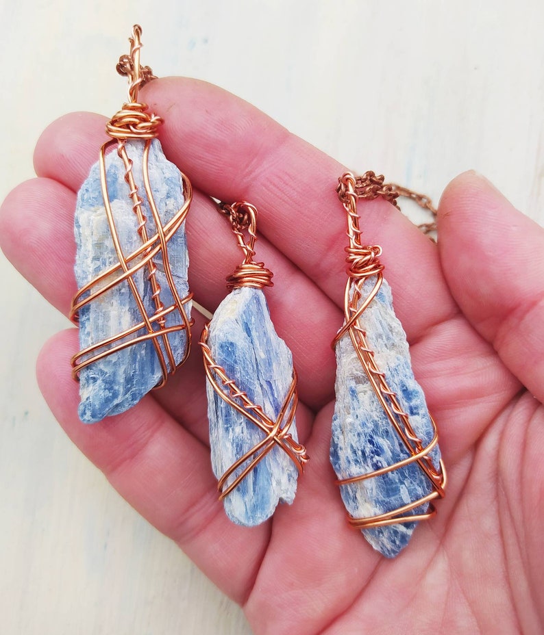 Blue Kyanite Wire Wrapped Copper Pendant Necklace Kyanite Etsy