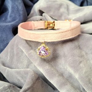 Handmade Dusty Pink Velvet Cat Collar: Crystal Medallion