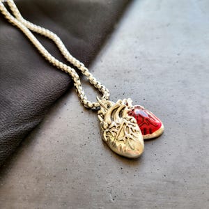 Red silver gothic heart blood necklace, Dark Fairycore, Dark jewelry