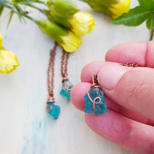 Small raw blue Apatite Crystal necklace, Blue Apatite pendant, Apatite jewelry