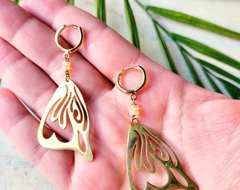 Opal Butterfly Wing Earrings: Gold Plated Brass Fairy Jewelry