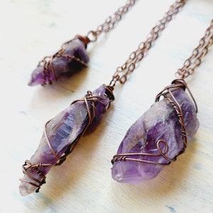 Large Amethyst Crystal Quartz solid copper necklace, raw Amethyst pendant  February birthstone, oxidised copper wire wrapped Amethyst