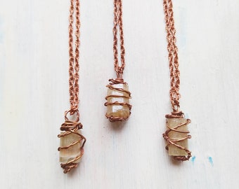 Raw Yellow Apatite Crystal Necklace, Apatite pendant in Copper, Healing stone jewelry