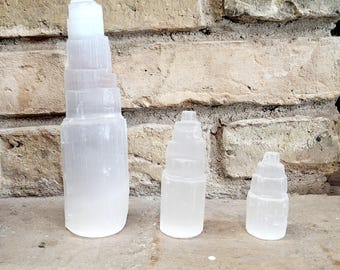 Selenite Crystal Tower: Natural Cleansing Stone for Meditation & Decor
