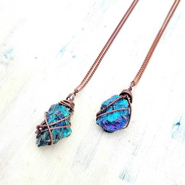 Chalcopyrite necklace, Peacock ore necklace, rainbow stone necklace