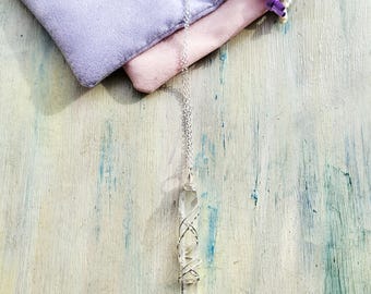 Wire Wrapped Clear Quartz Point Necklace – Elongated Crystal Pendant, Healing Stone Jewelry