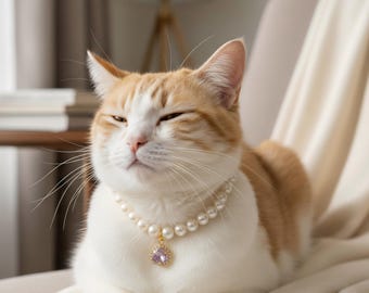 Collar de perla para gato hecho a mano: dije de diamantes de imitación, elegante accesorio para mascotas