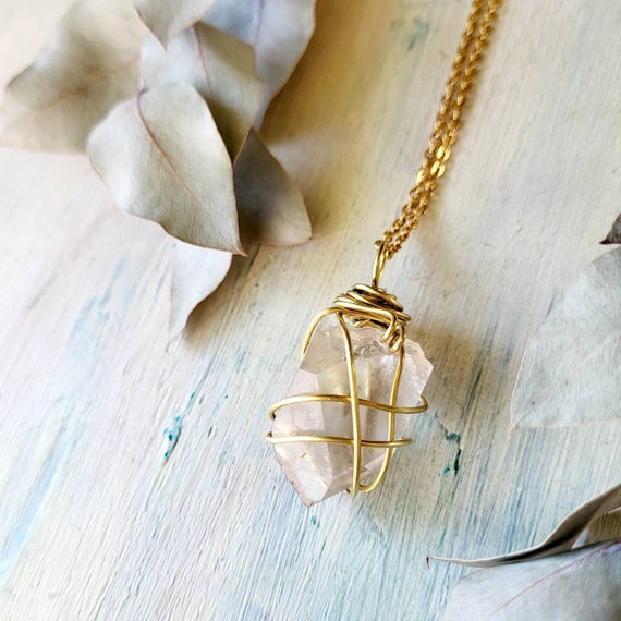Raw Clear Quartz Crystal Necklace in Fine Silver / Bohemian Jewelry Gift  for her