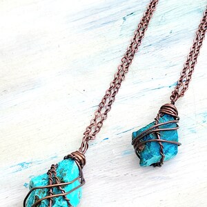 Raw Chrysocolla Copper Wrapped Pendant Necklace image 4