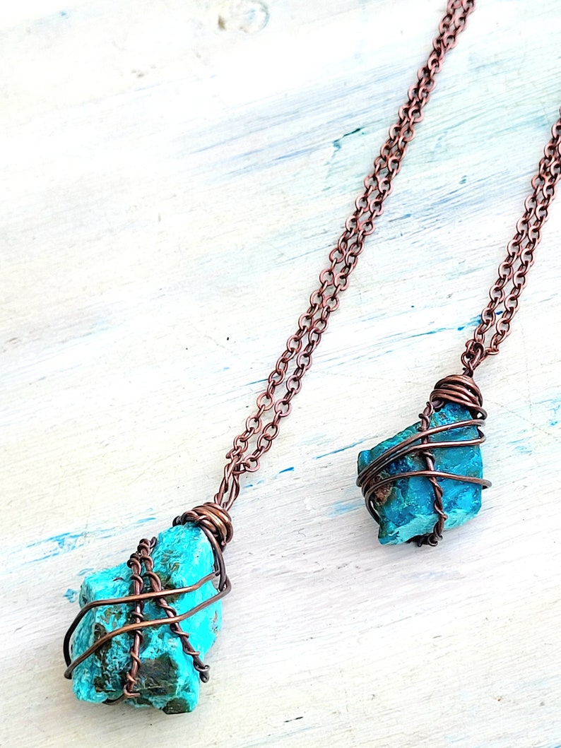 Raw Chrysocolla Copper Wrapped Pendant Necklace image 4