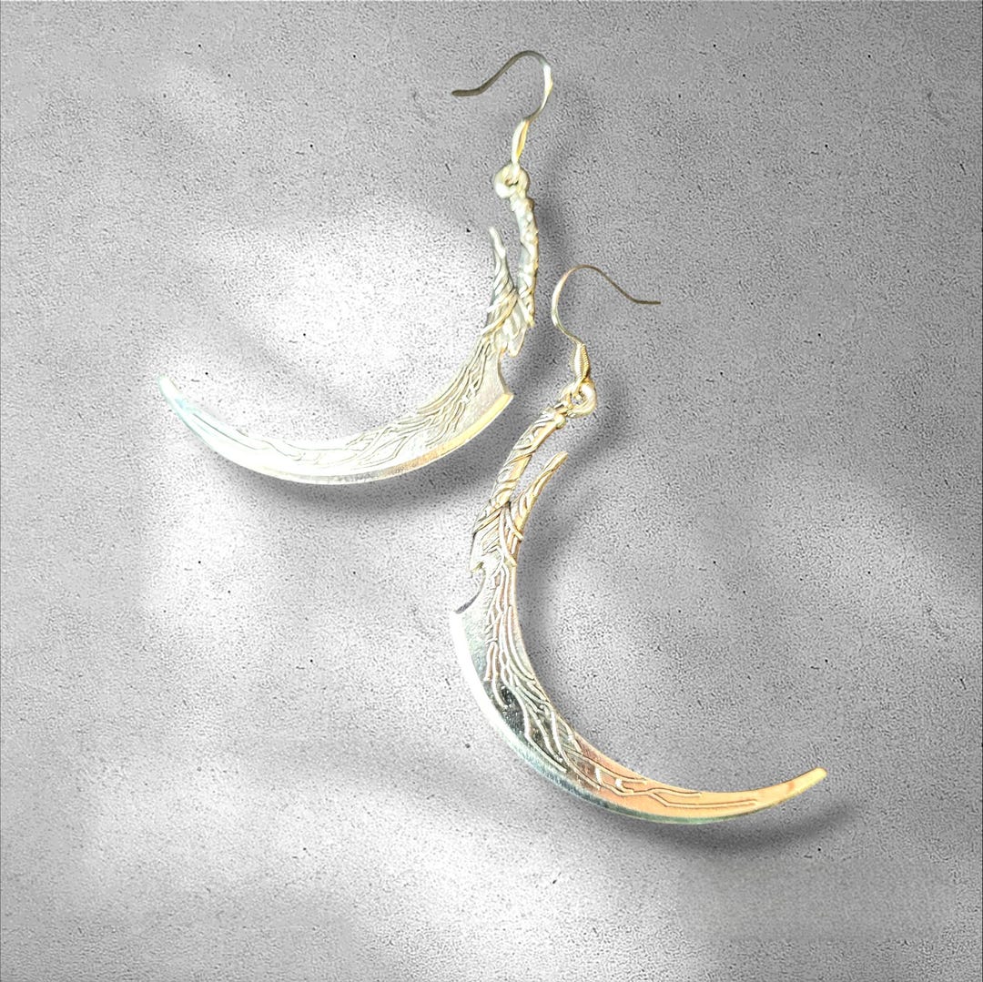 Antique Silver Knight Sickle Sword Earrings - Etsy Japan