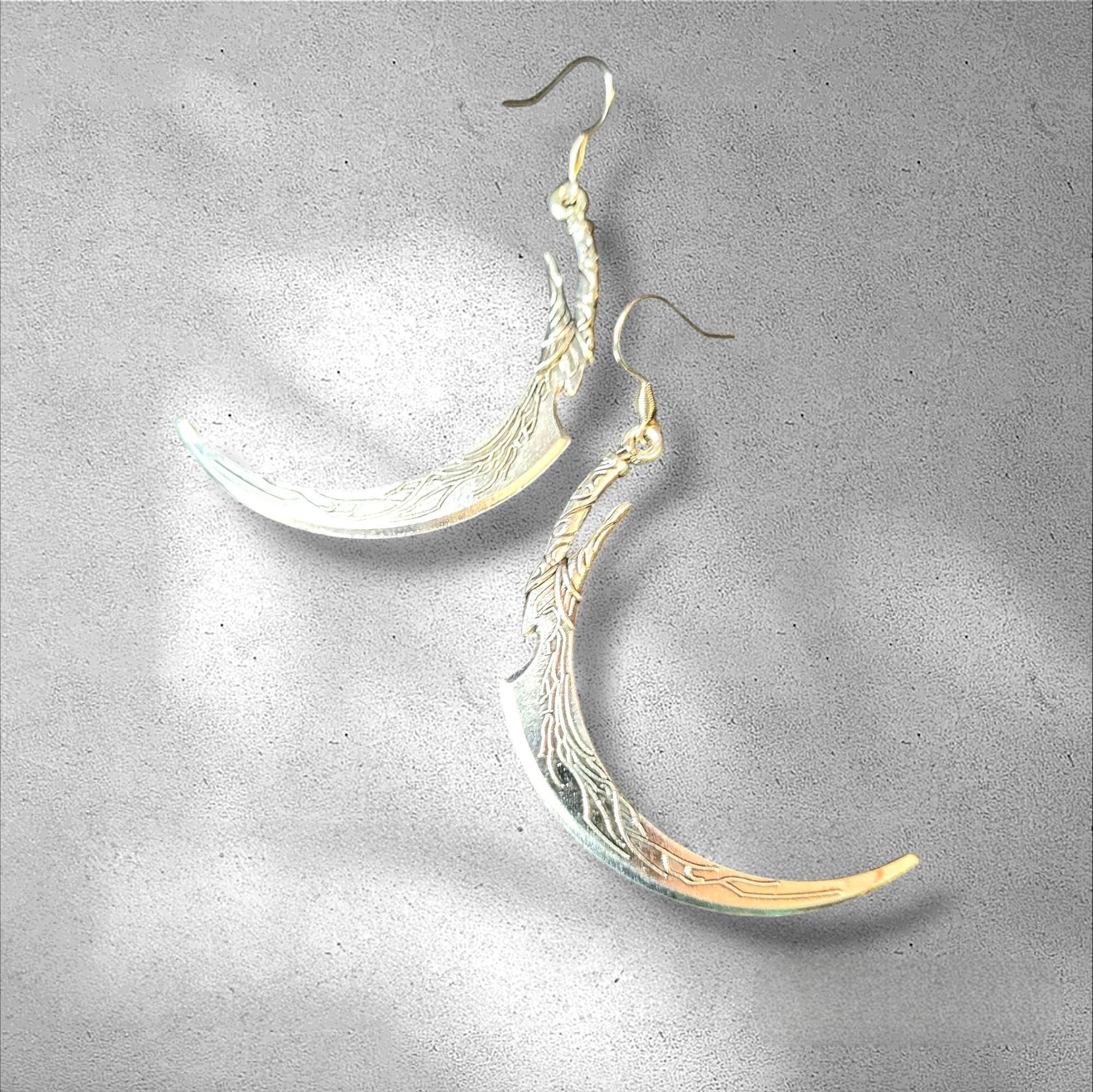 Antique silver knight sickle sword earrings